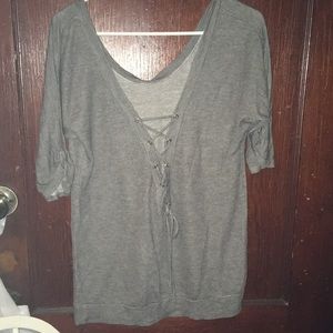 Women’s Gray Windsor Top lace up front Medium EUC